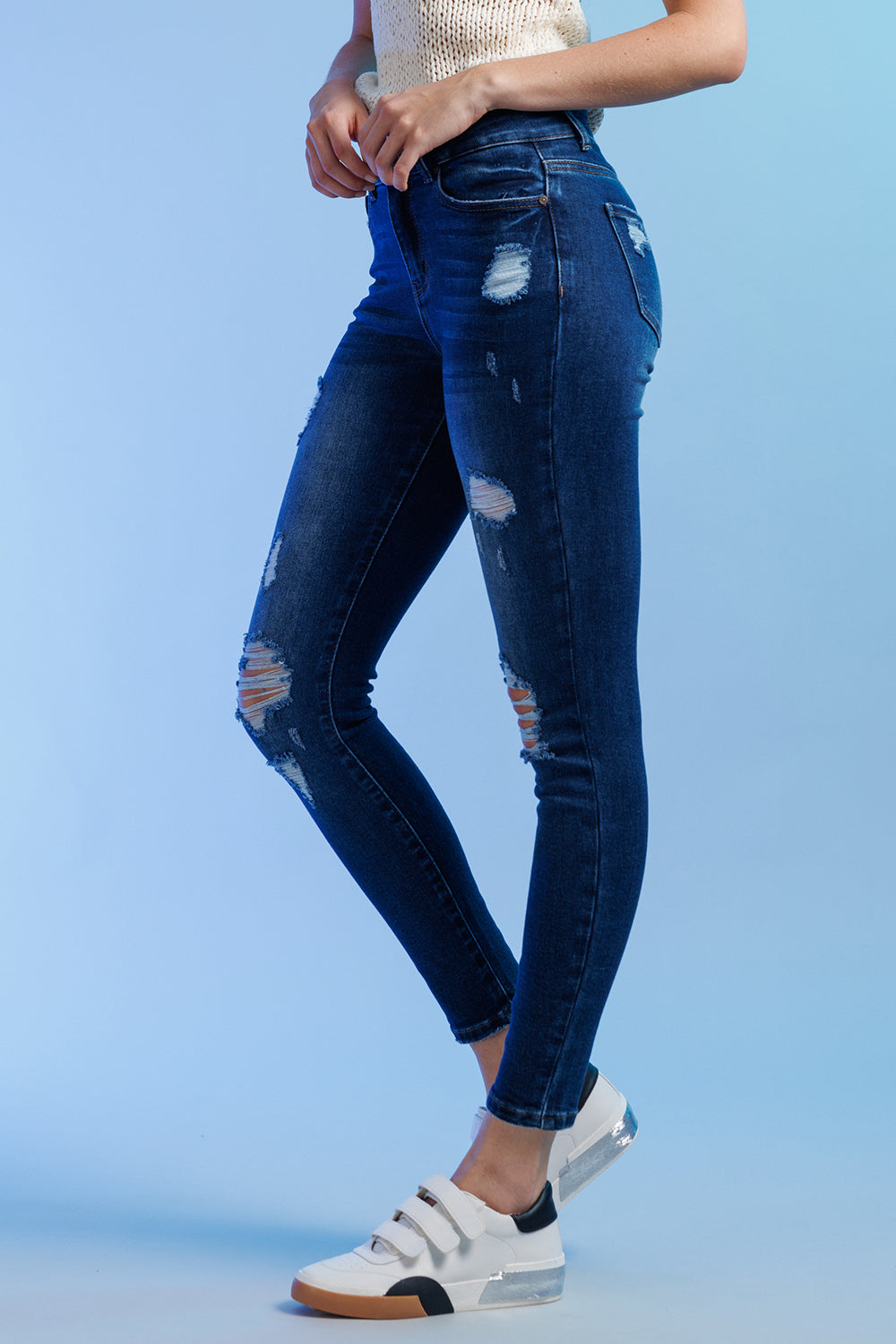 High Rise Destructed Skinny Jeans
