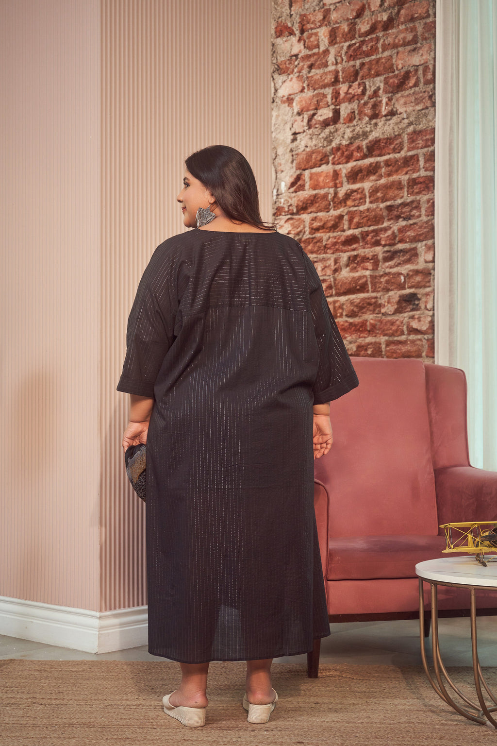 Black Cotton Lurex Silver Maxi Dress-3
