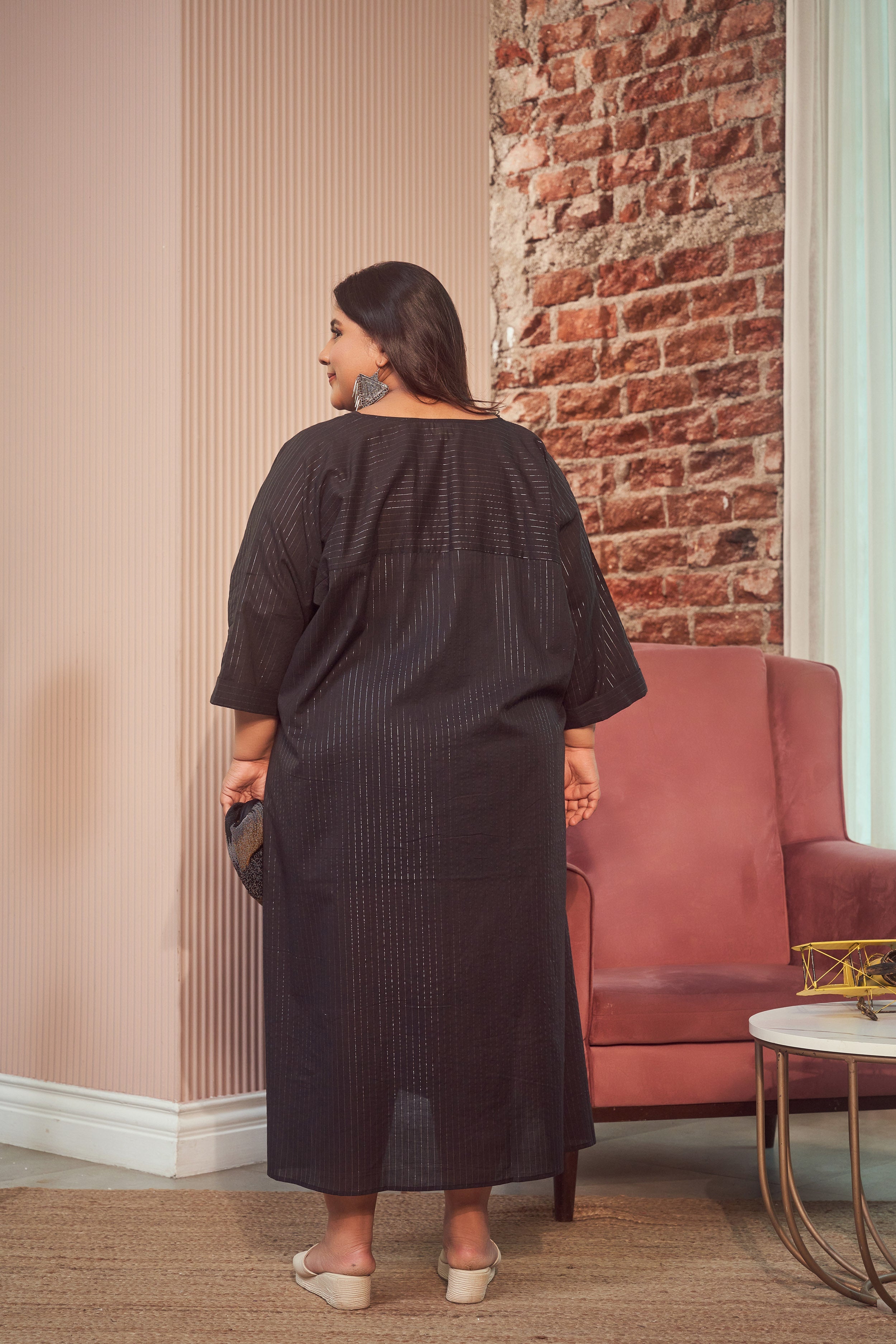 Black Cotton Lurex Silver Maxi Dress-3