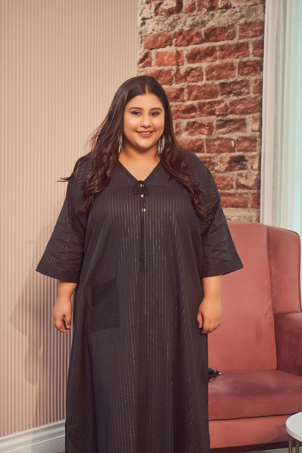 Black Cotton Lurex Silver Maxi Dress-4
