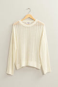 HYFVE Openwork Ribbed Trim Long Sleeve Knit Top-0