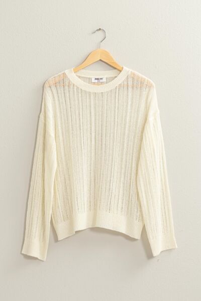 HYFVE Openwork Ribbed Trim Long Sleeve Knit Top-0