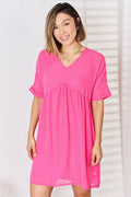 Zenana Swiss Dot Rolled Short Sleeve Babydoll Dress-3