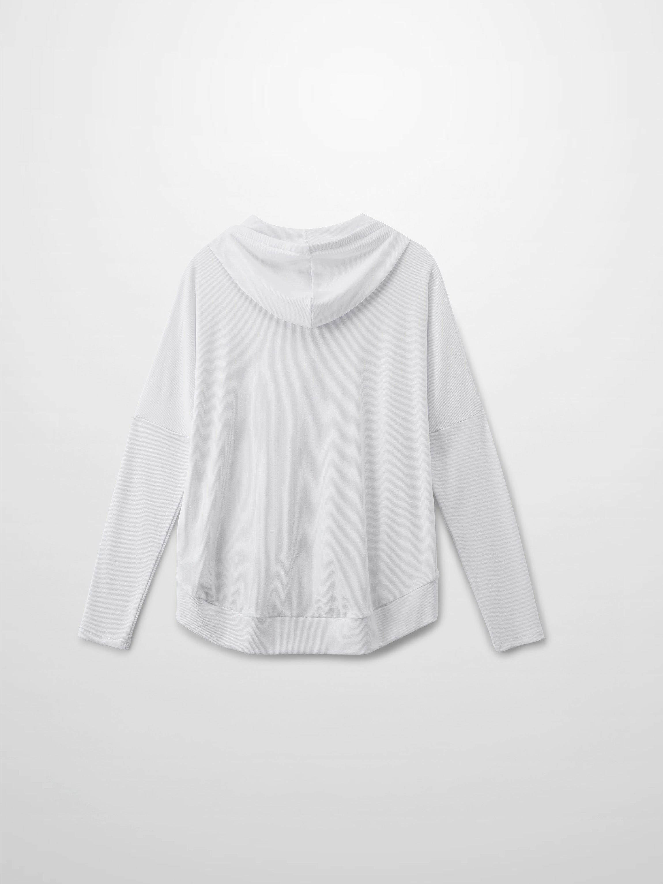 Ribbed Half Zip Hoodie Tee-White-2
