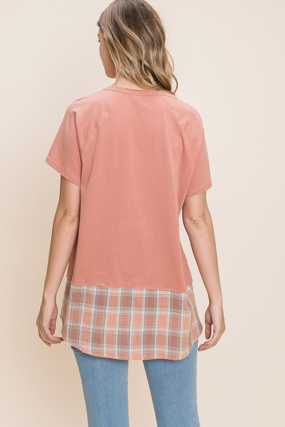 Cotton Bleu by Nu Lab Plaid Contrast Short Sleeve T-Shirt-1