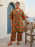Regular Tropical Floral Print Cotton Co-Ord Set for Women – Button Down Kurta & Pants