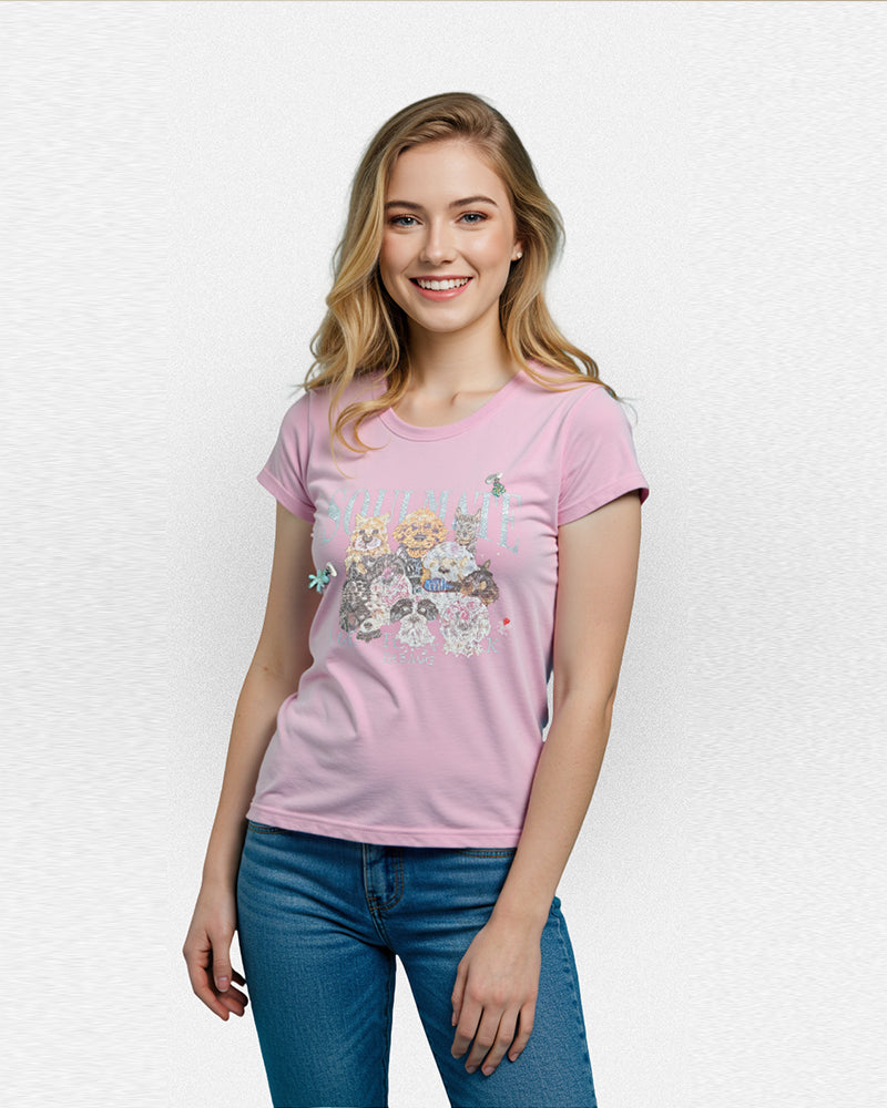 [DFRAME] Make Dog Printed Short Sleeve T-shirt "SOULMATE" Casual Women's Short Sleeve T-shirt-0