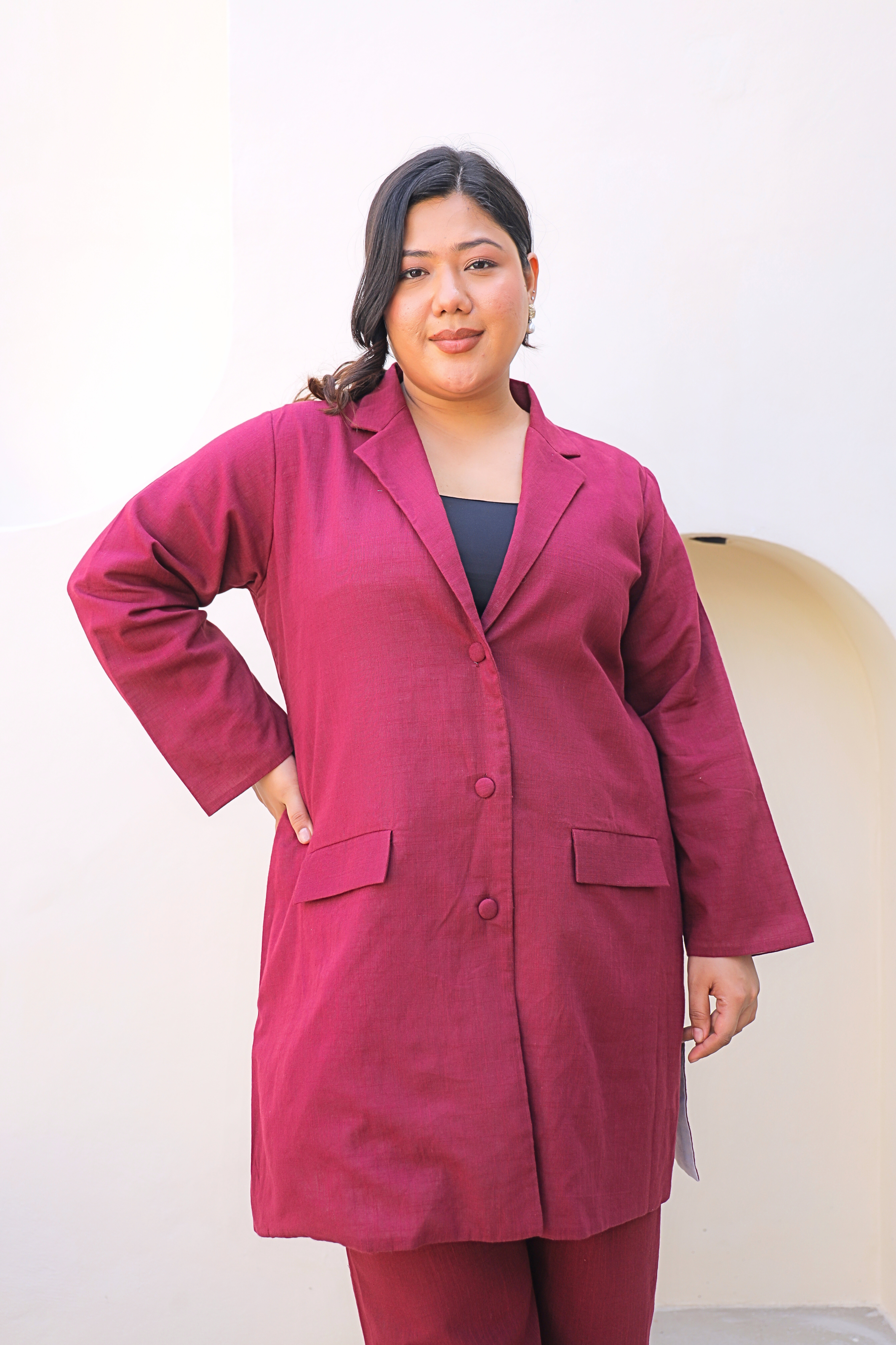 Chic Structured Wine Co-ord Set-0