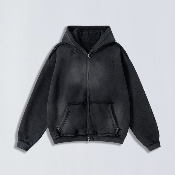 400g Raw edge distress full-zip hoodie-3