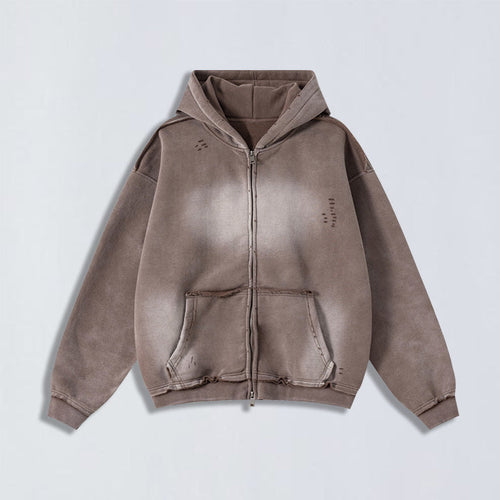 400g Raw edge distress full-zip hoodie-1