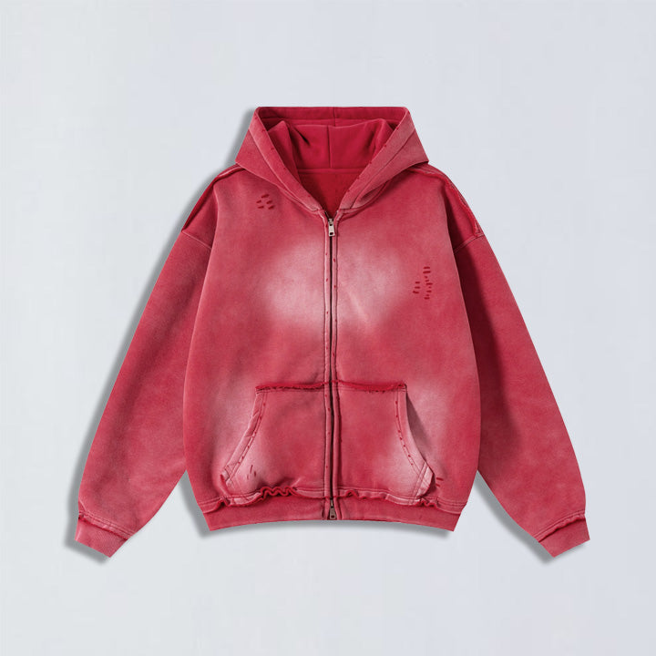 400g Raw edge distress full-zip hoodie-4