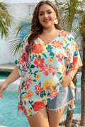 Jane Plus Size Floral V Neck Batwing Blouse-0