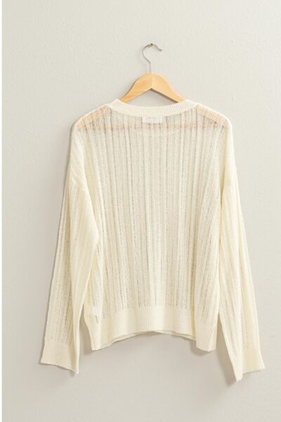 HYFVE Openwork Ribbed Trim Long Sleeve Knit Top-1