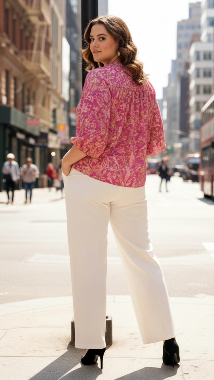 Pink & Gold Floral Tie-Neck Top-4