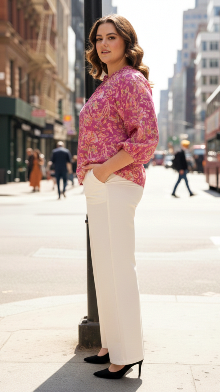 Pink & Gold Floral Tie-Neck Top-2