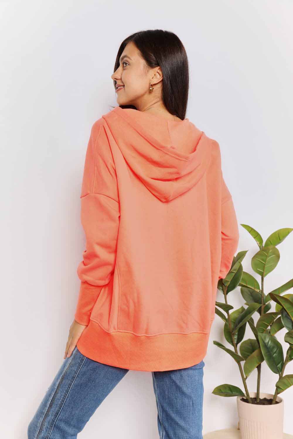 Double Take Quarter-Snap Dropped Shoulder Hoodie-1