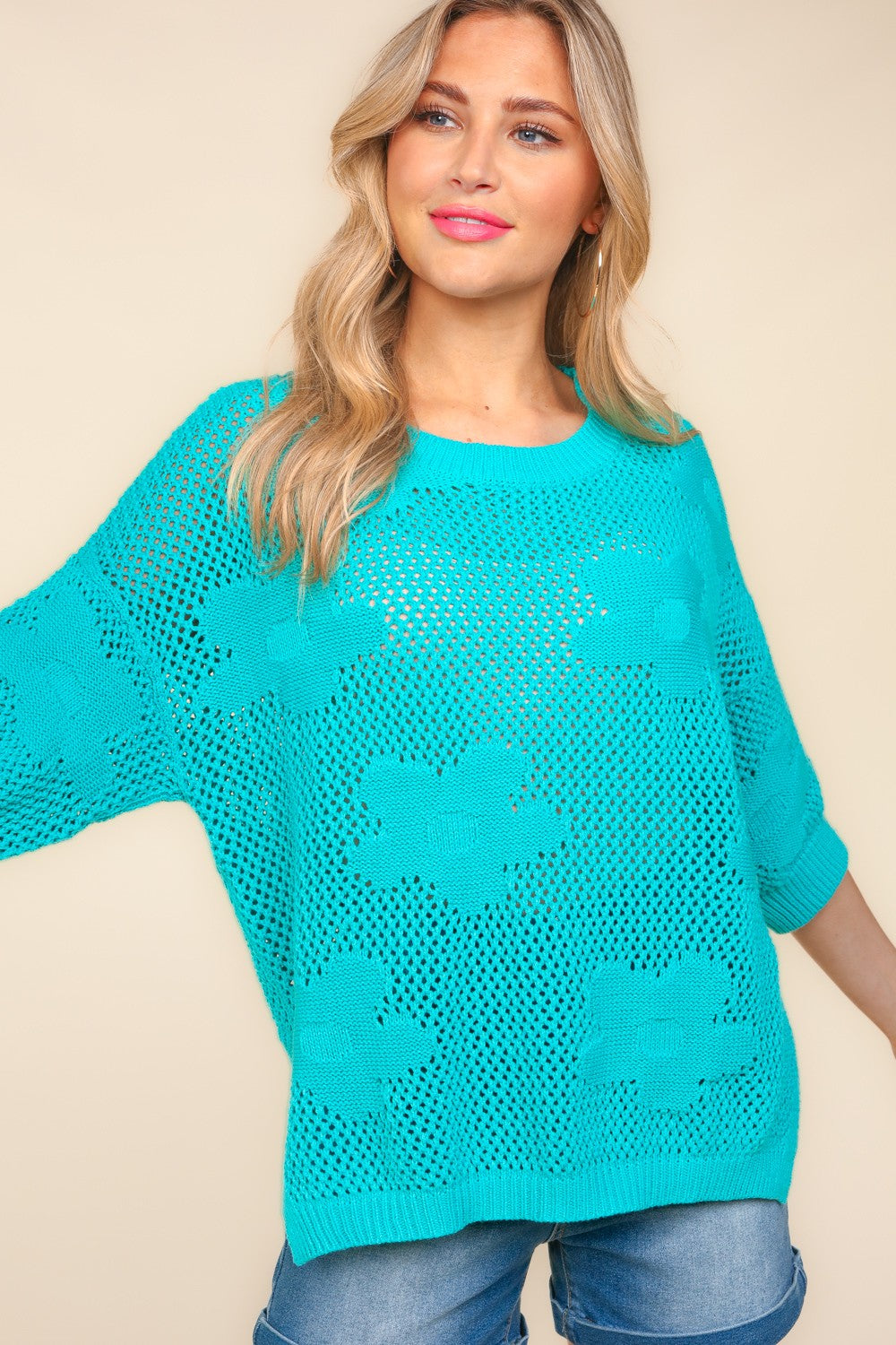 Haptics Floral Crochet Side Slit Knit Top-1