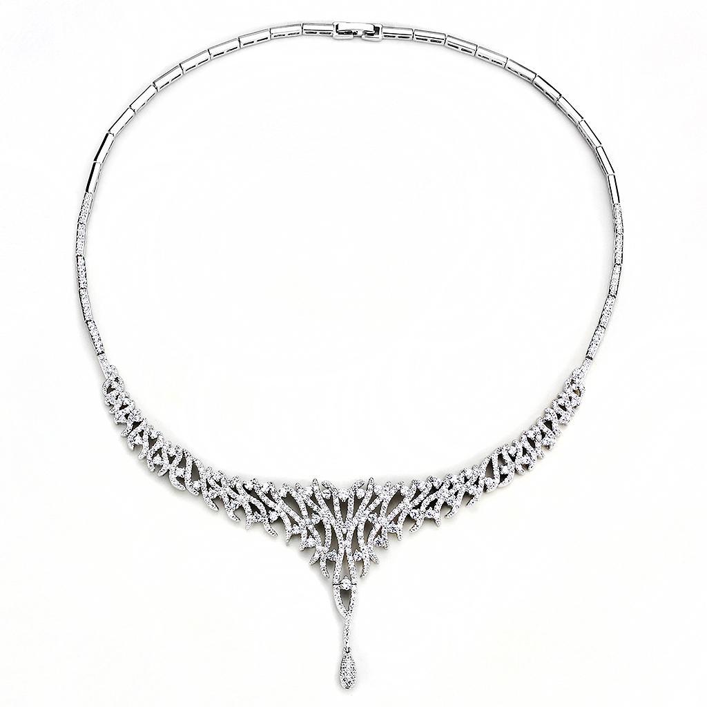 3W1413 - Rhodium Brass Jewelry Sets with AAA Grade CZ  in Clear-1