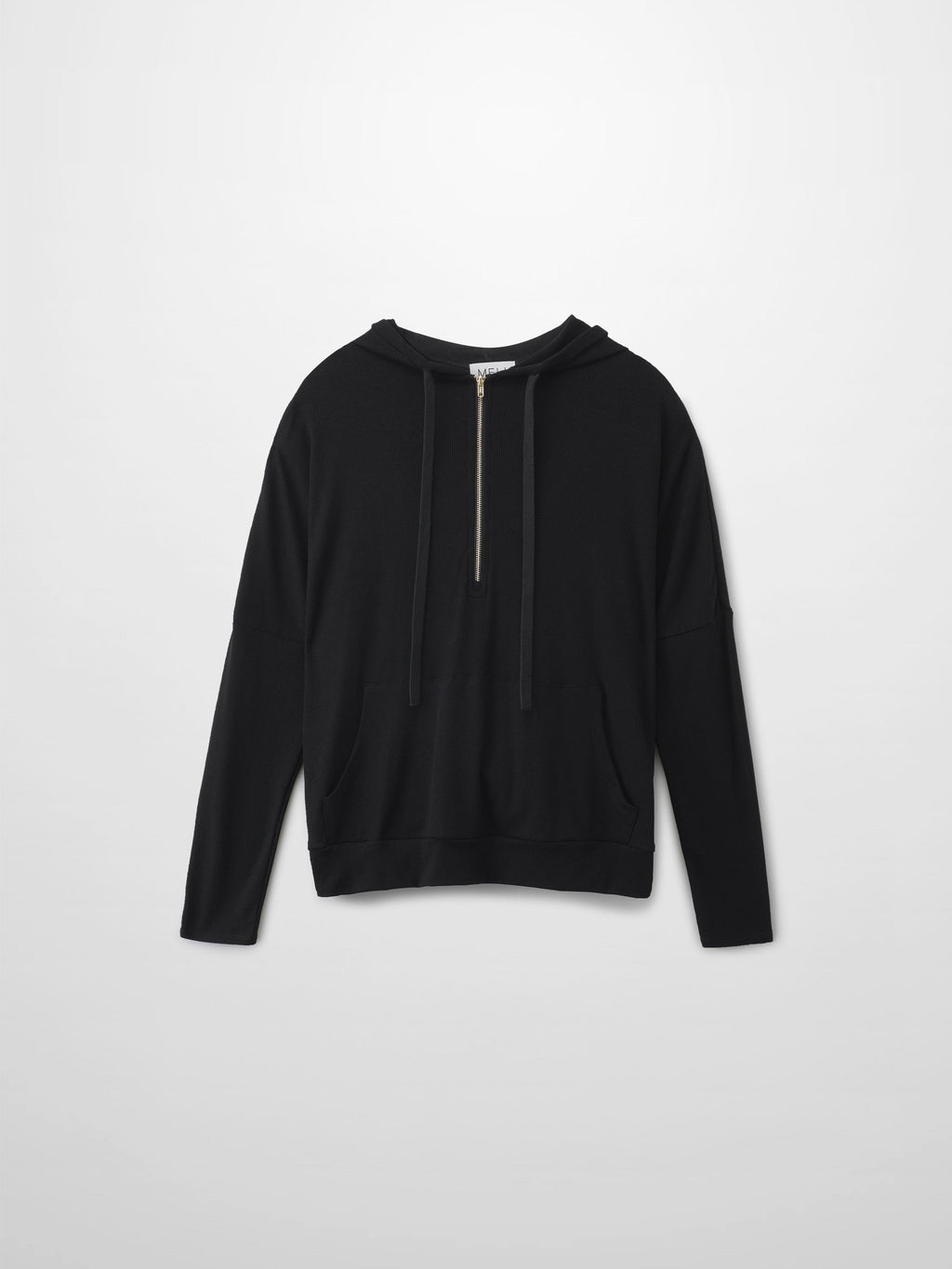 Ribbed Half Zip Hoodie Tee-Black-1
