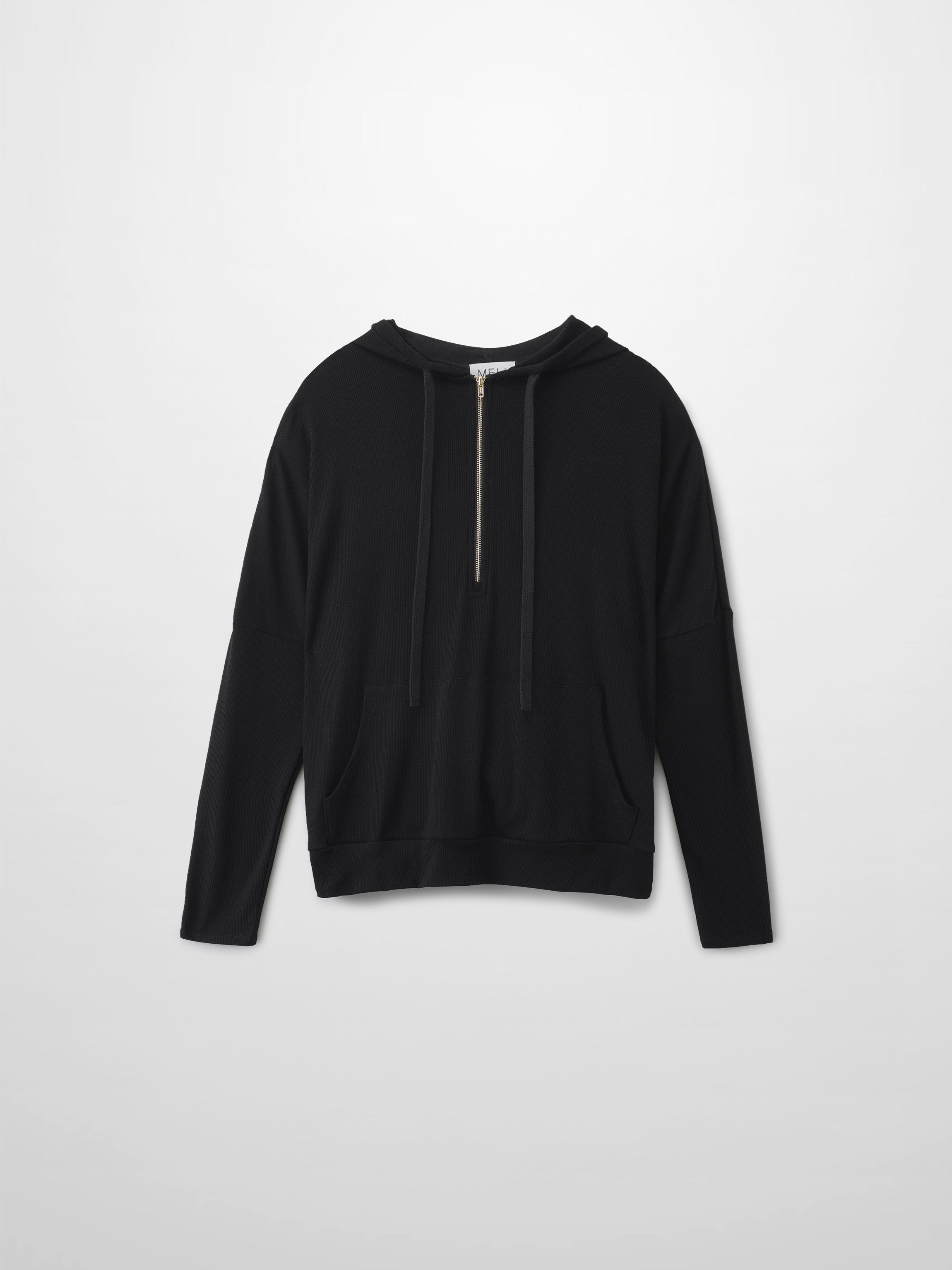 Ribbed Half Zip Hoodie Tee-Black-1