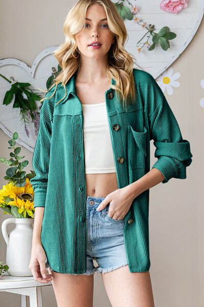 Reborn J Striped Button Up Long Sleeve Shacket-1