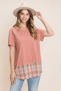 Cotton Bleu by Nu Lab Plaid Contrast Short Sleeve T-Shirt-0