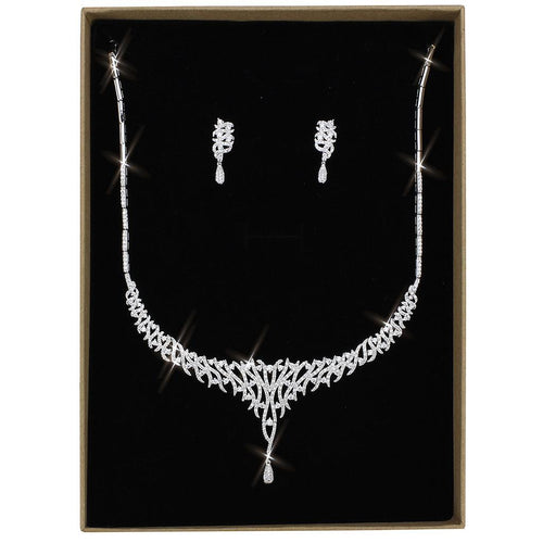 3W1413 - Rhodium Brass Jewelry Sets with AAA Grade CZ  in Clear-0