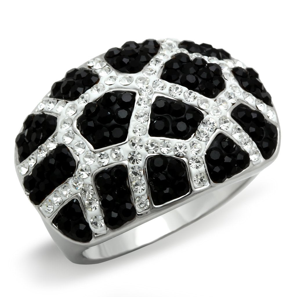 3W151 - Rhodium + Ruthenium Brass Ring with Top Grade Crystal  in Multi Color-0