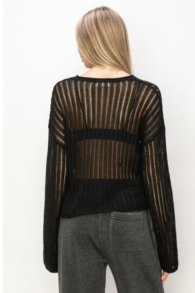 HYFVE Openwork Ribbed Long Sleeve Knit Top-1