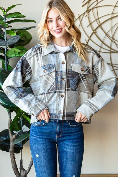 Reborn J Plaid Button Up Long Sleeve Shacket-1