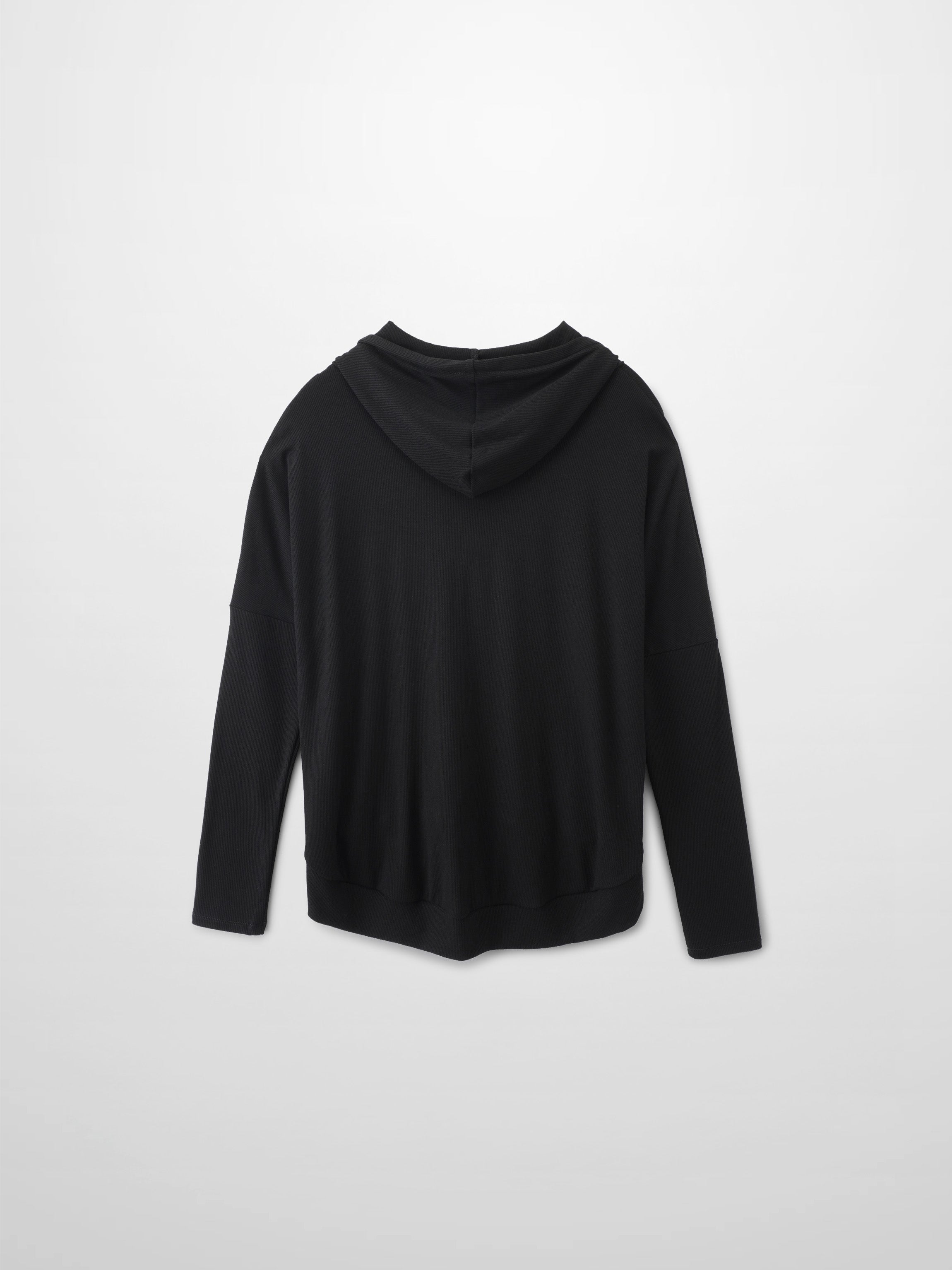 Ribbed Half Zip Hoodie Tee-Black-2