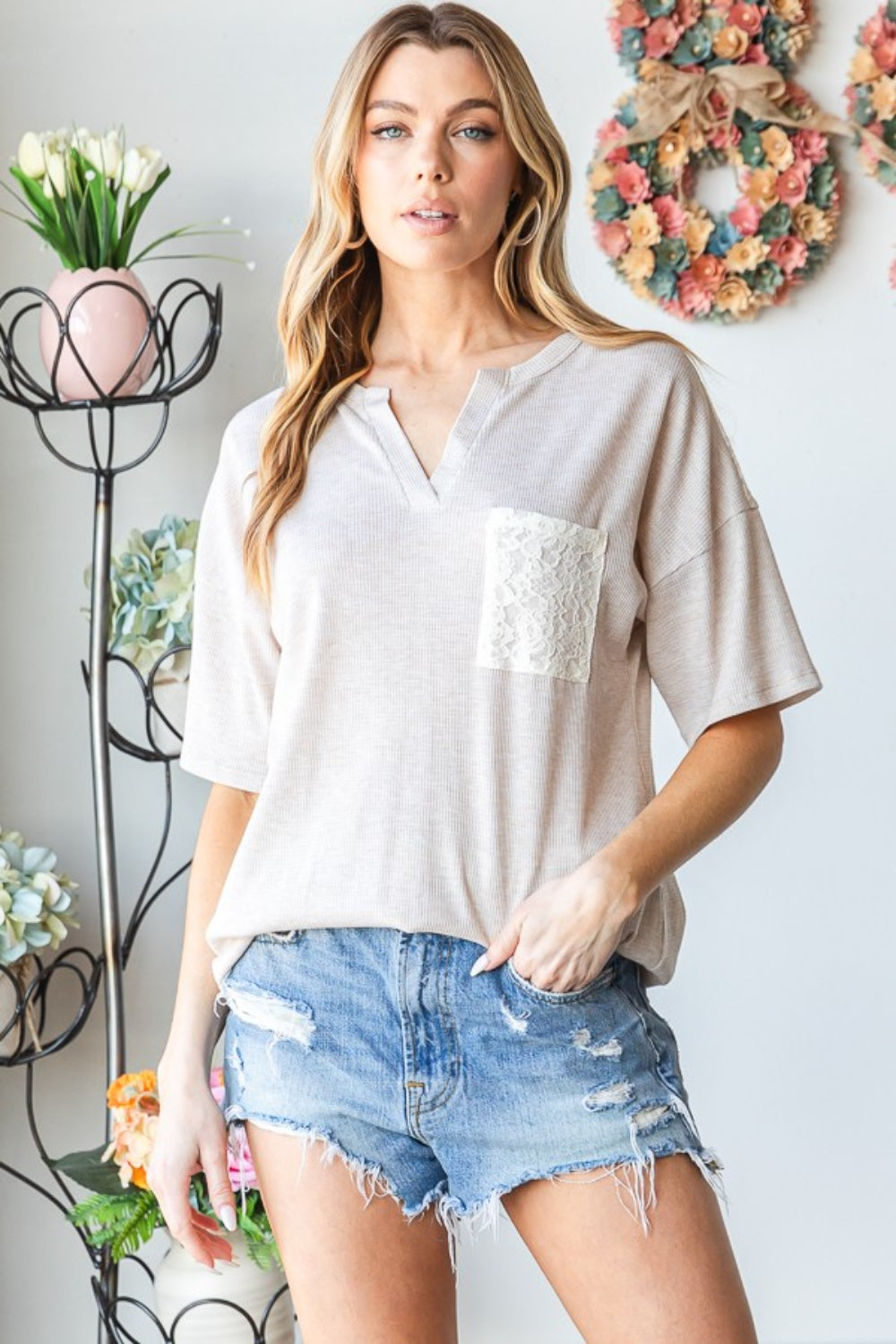 Heimish Full Size Lace Front Pocket Drop Shoulder Top-3