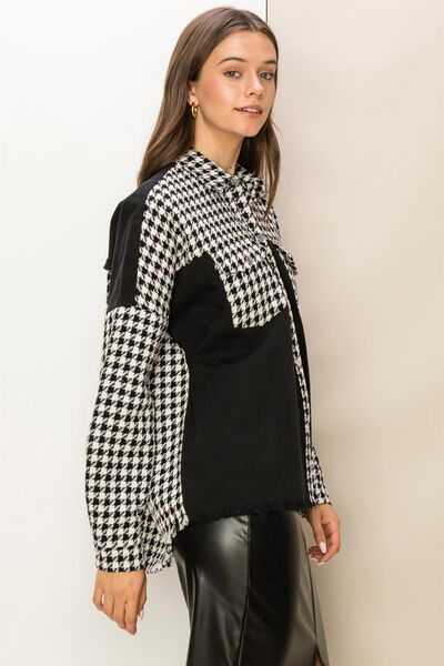 HYFVE Houndstooth Contrast Raw Hem Jacket-2