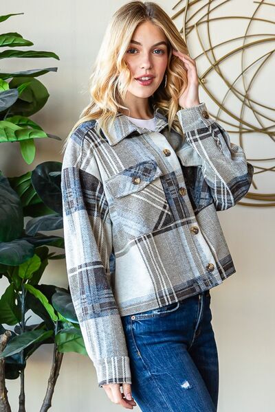 Reborn J Plaid Button Up Long Sleeve Shacket-2