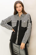 HYFVE Houndstooth Contrast Raw Hem Jacket-0