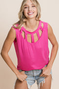 BiBi Cutout Round Neck Sleeveless Top-0