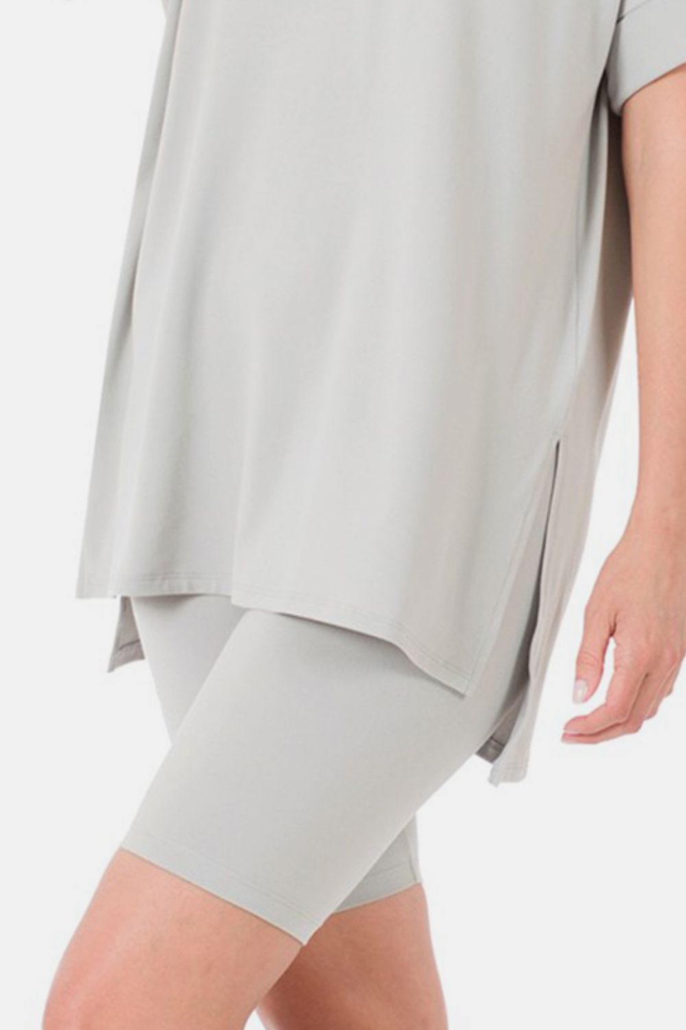 Zenana Full Size V-Neck Short Sleeve Slit T-Shirt and Shorts Set-2