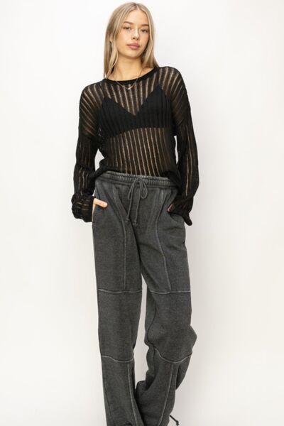 HYFVE Openwork Ribbed Long Sleeve Knit Top-2