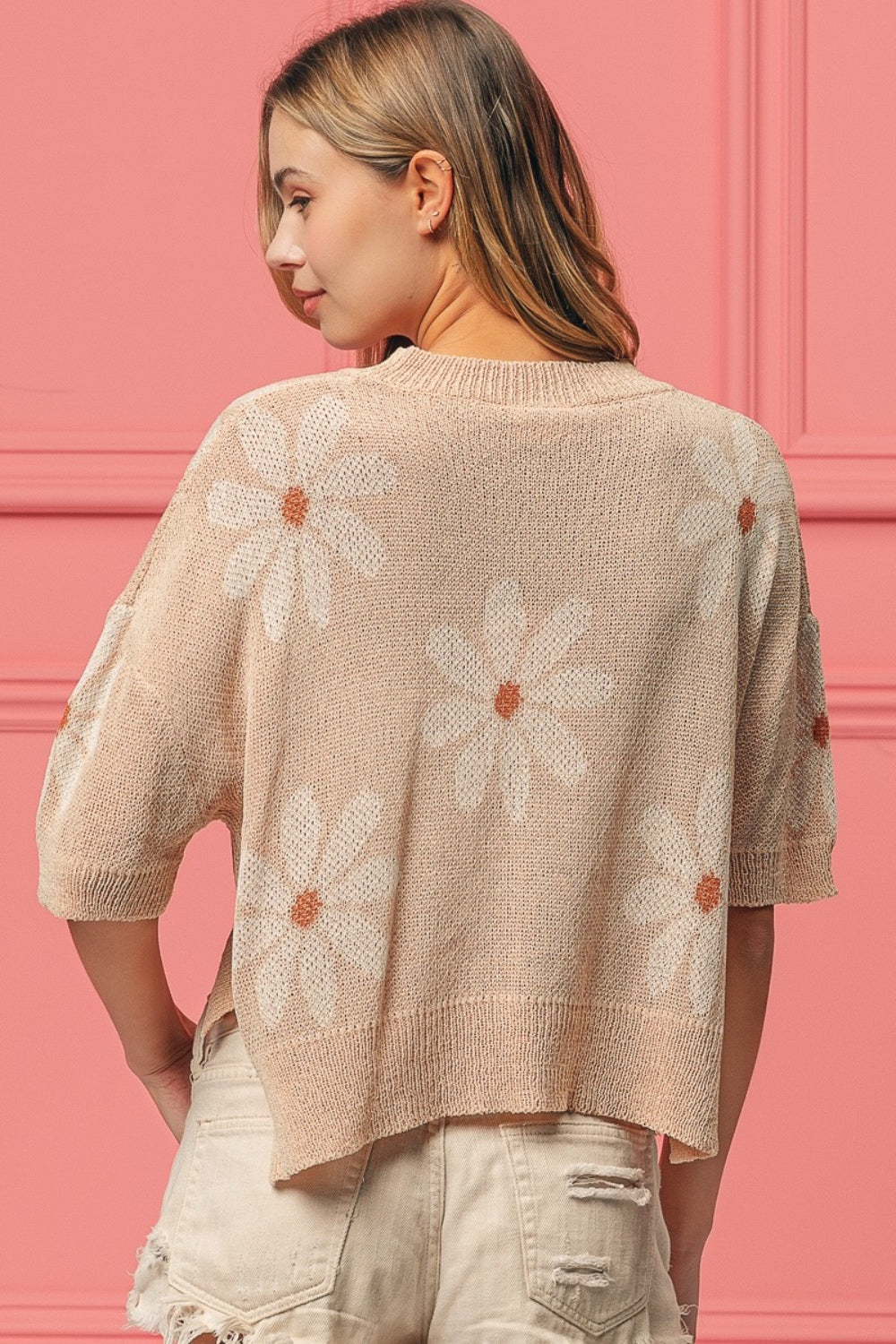 BiBi Floral Pattern Slit Sweater-1
