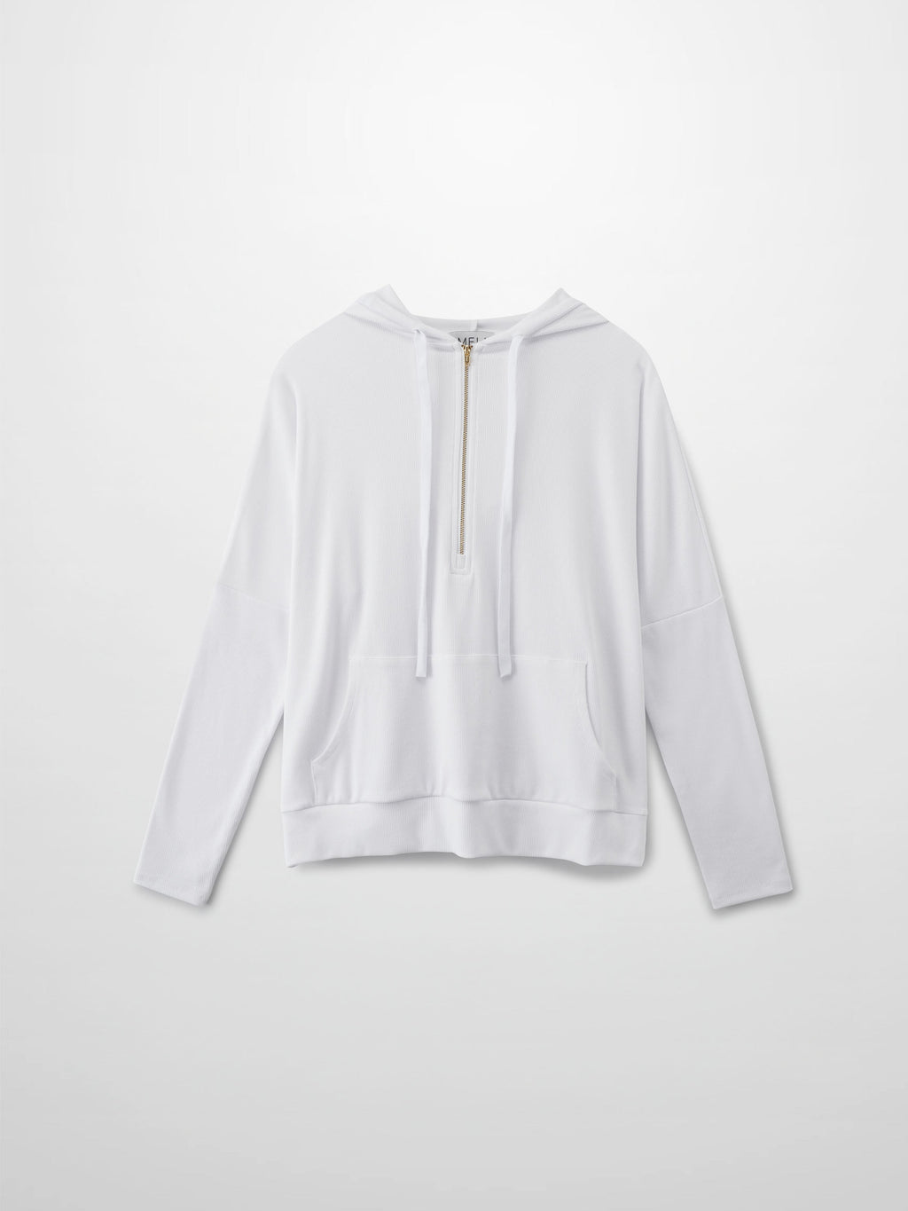 Ribbed Half Zip Hoodie Tee-White-1