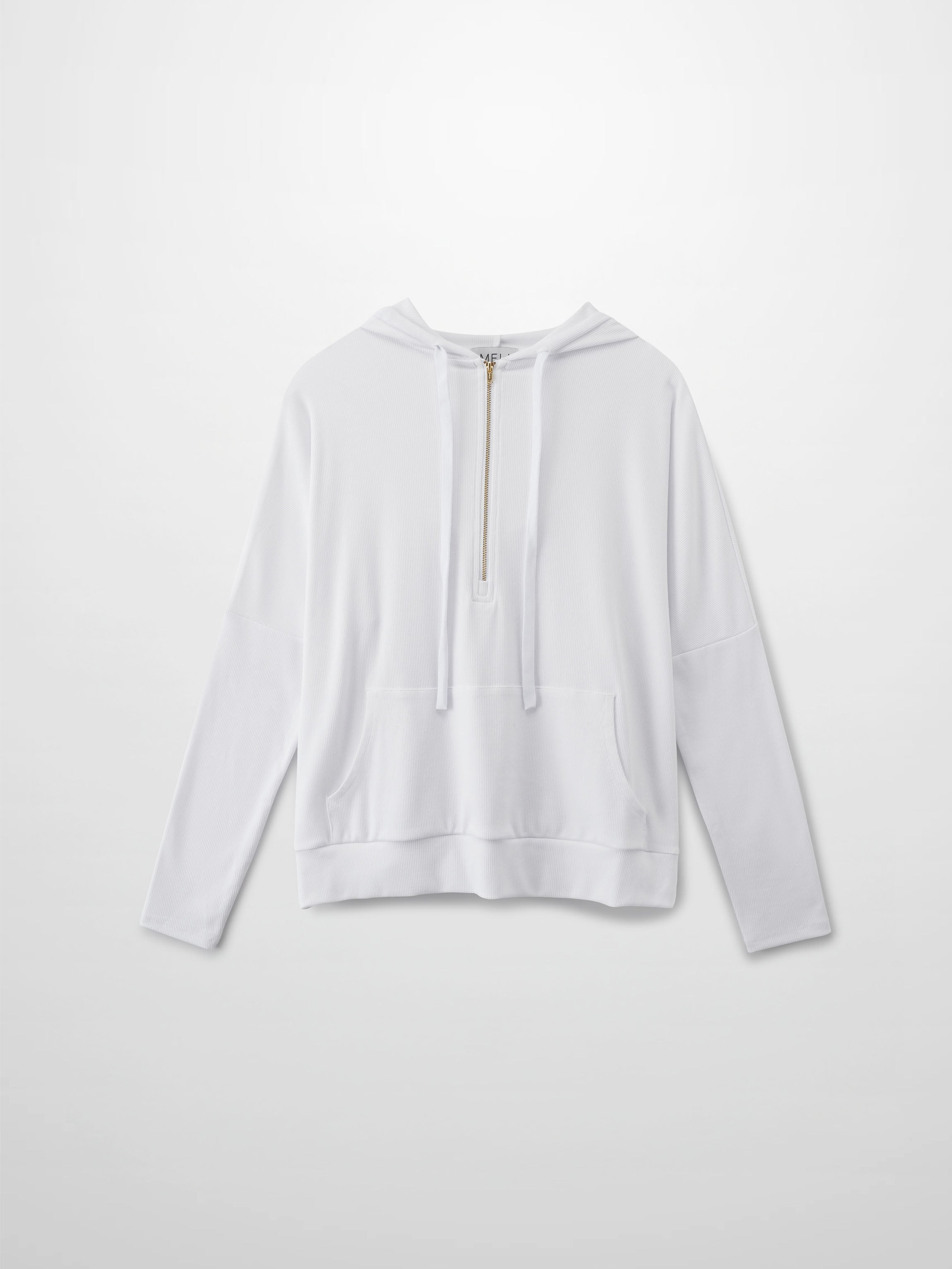 Ribbed Half Zip Hoodie Tee-White-1