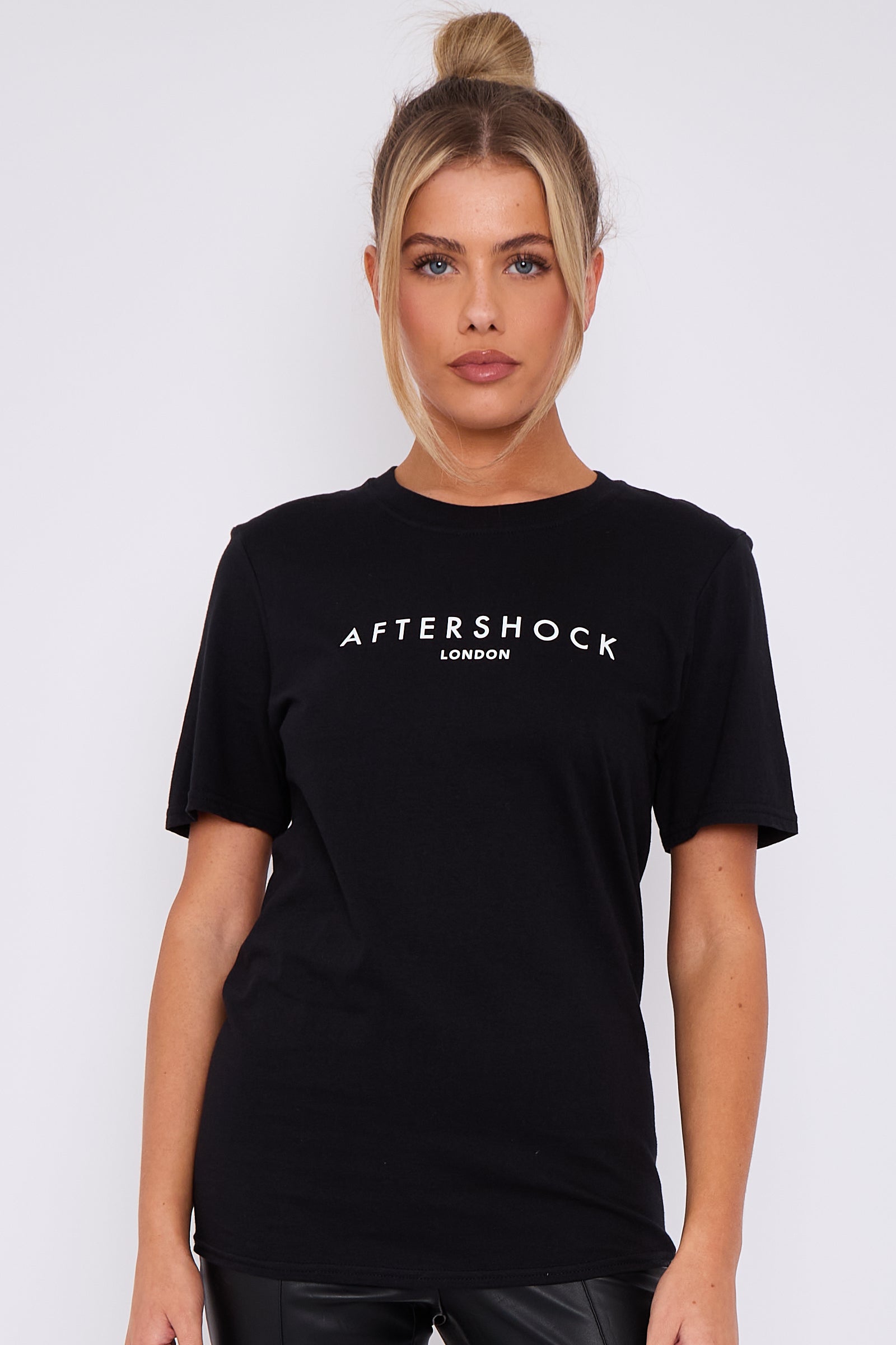 Black Logo Short Sleeve Round Neck T-Shirt-0