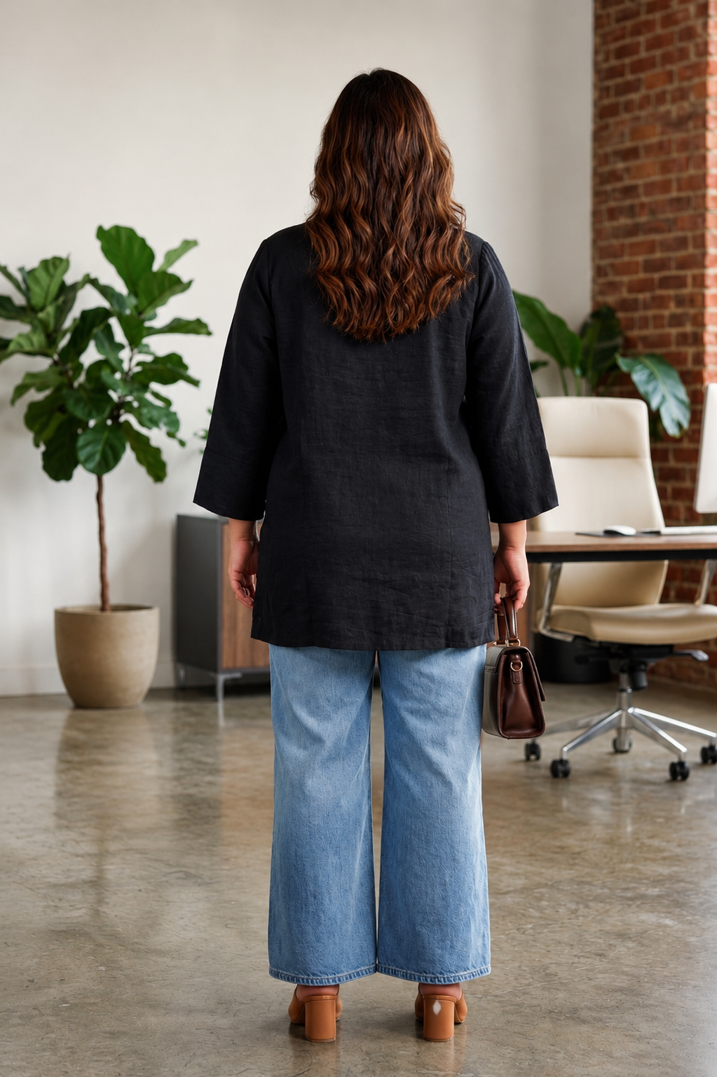 Black Linen Tunic Top for Women