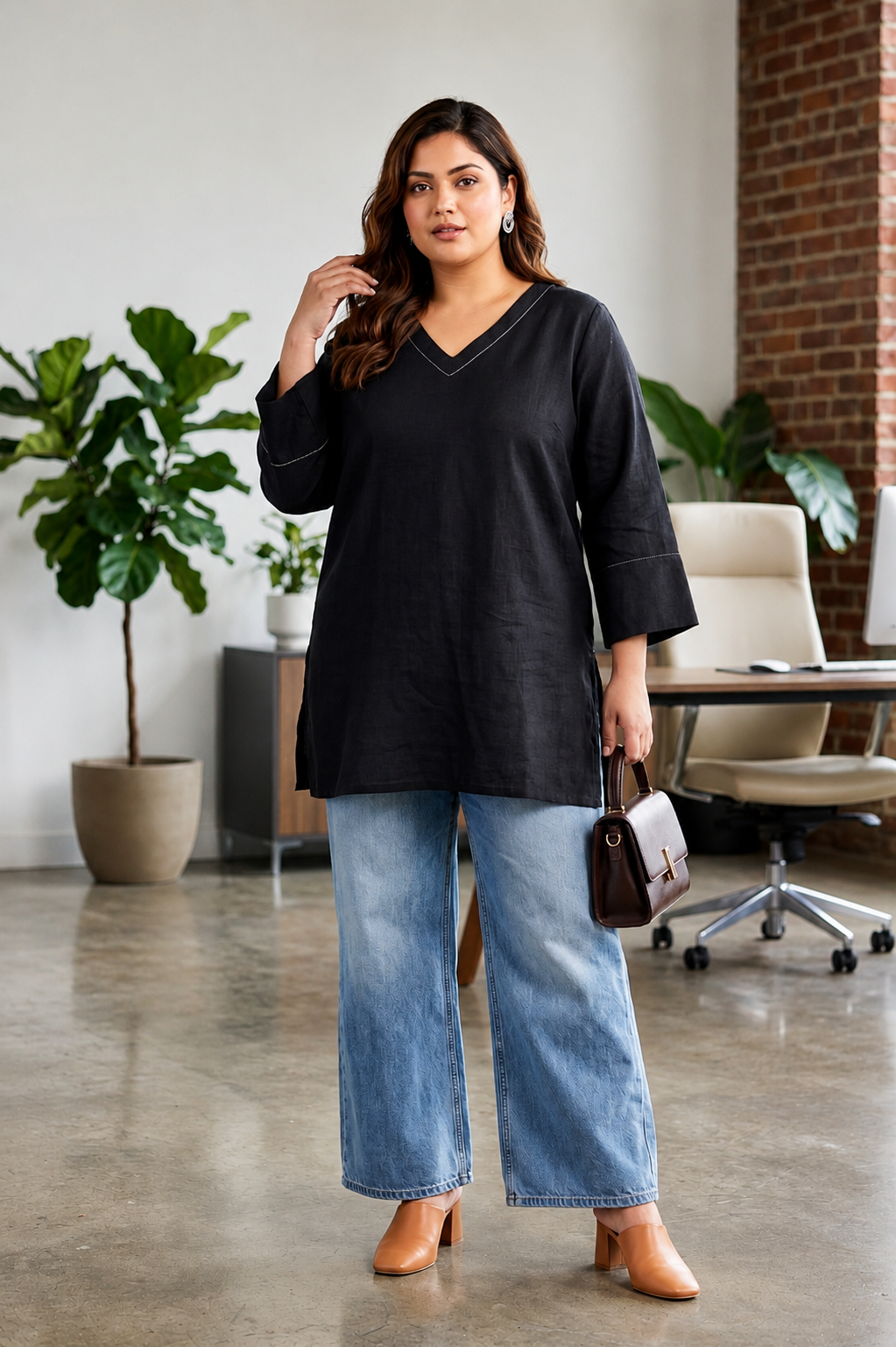 Black Linen Tunic Top for Women