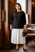 Regular Solid Boat Neck Top & Flared Midi Skirt Co -ord Set-0