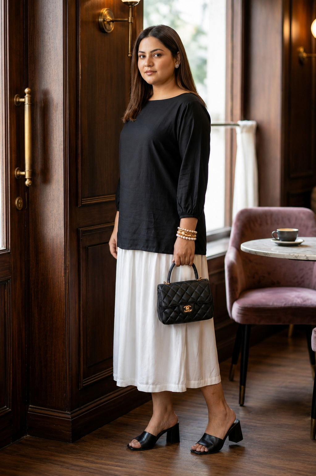 Regular Solid Boat Neck Top & Flared Midi Skirt Co -ord Set-2