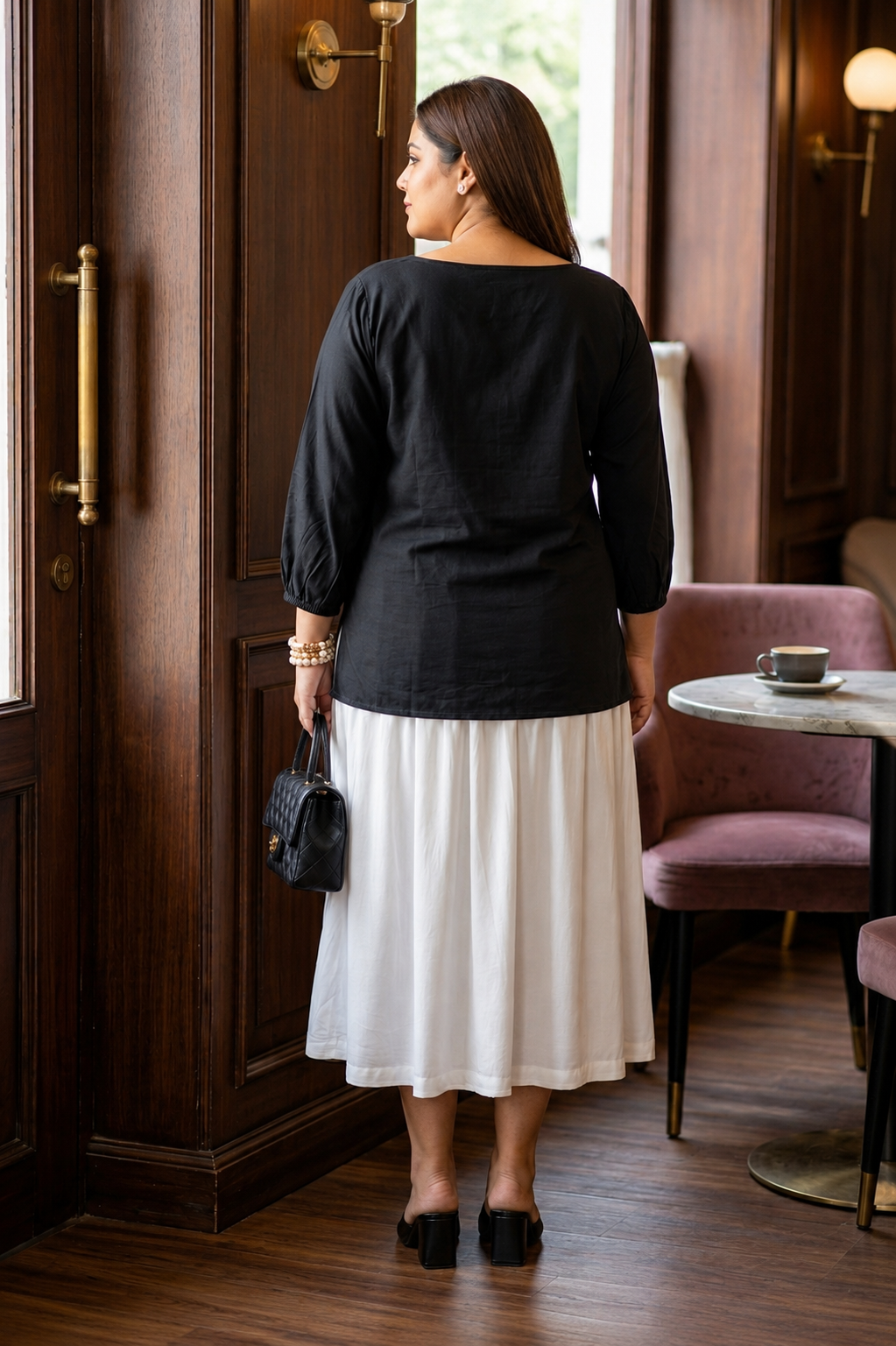 Regular Solid Boat Neck Top & Flared Midi Skirt Co -ord Set-3