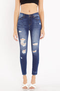 High Rise Destructed Ankle Skinny Jeans-0