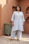 Plus Size Light Blue Ethnic Embellished Kurta & Pants Set for Women-0