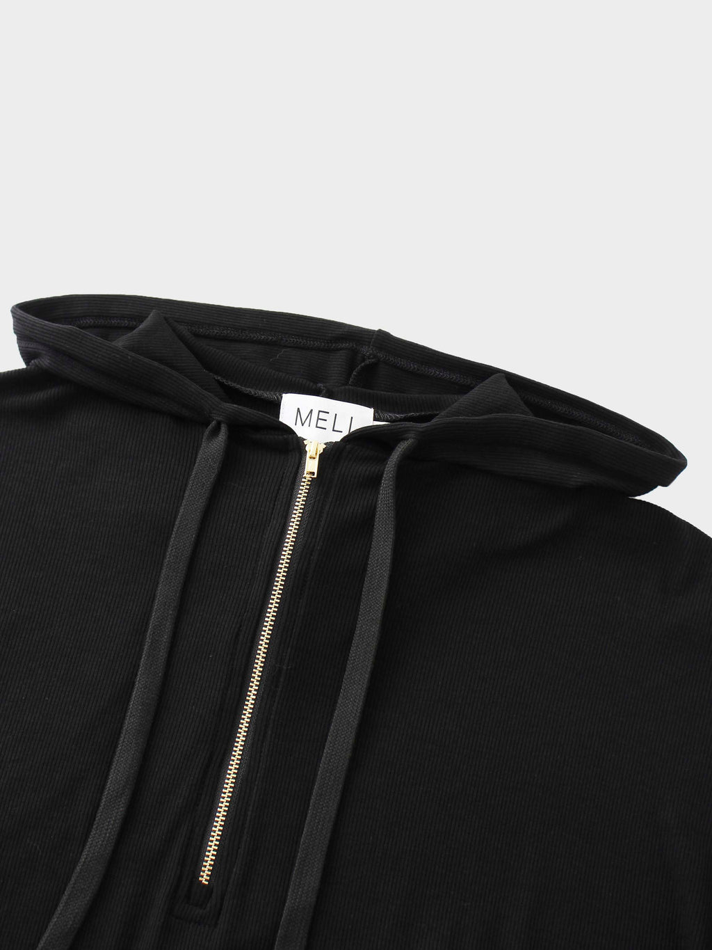 Ribbed Half Zip Hoodie Tee-Black-3